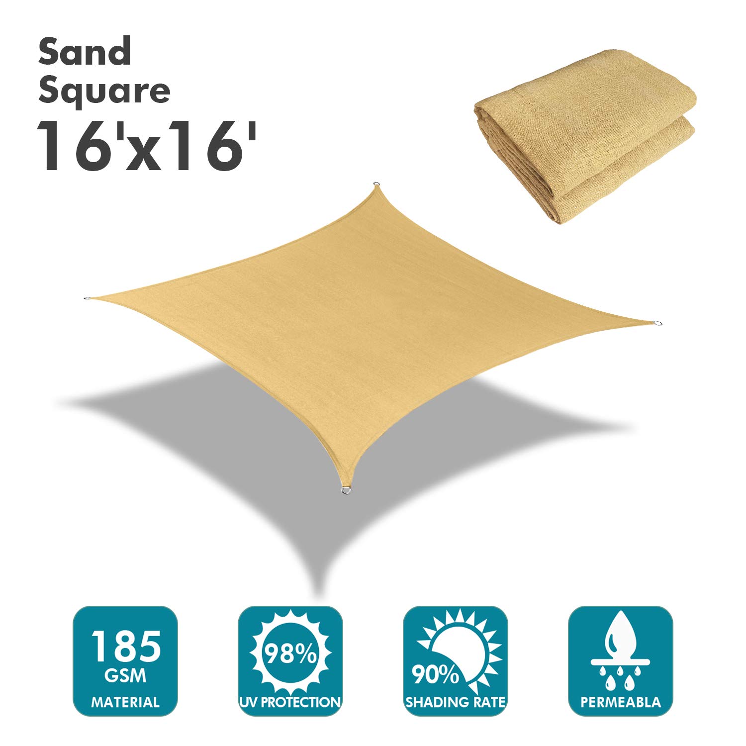 Amazon.com : KANAGAWA Sun Shade Sail 16'x16' Sand Rectangle UV